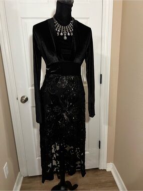 Venus black evening wedding guest dress with lace